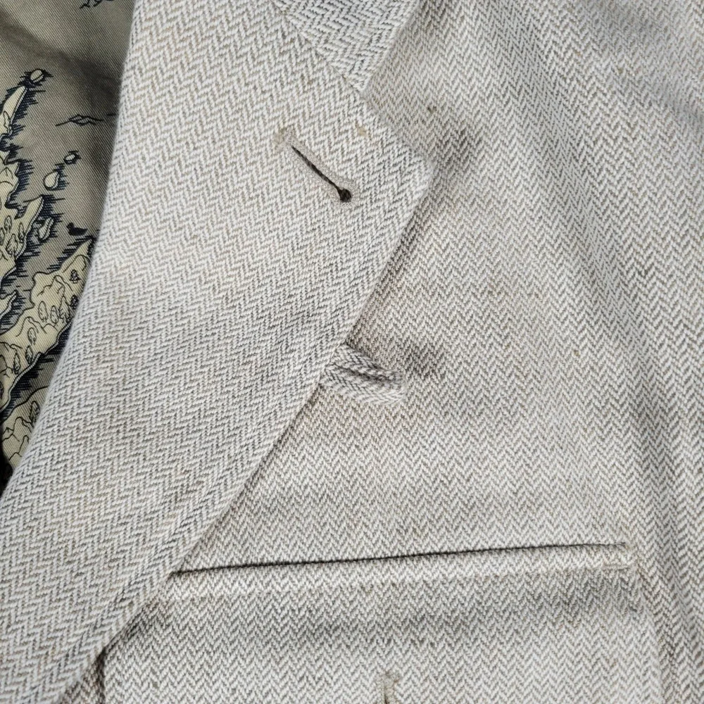 Banana Republic Safari Suit Jacket Mens 42R Tan Herringbone Field Blazer 858034